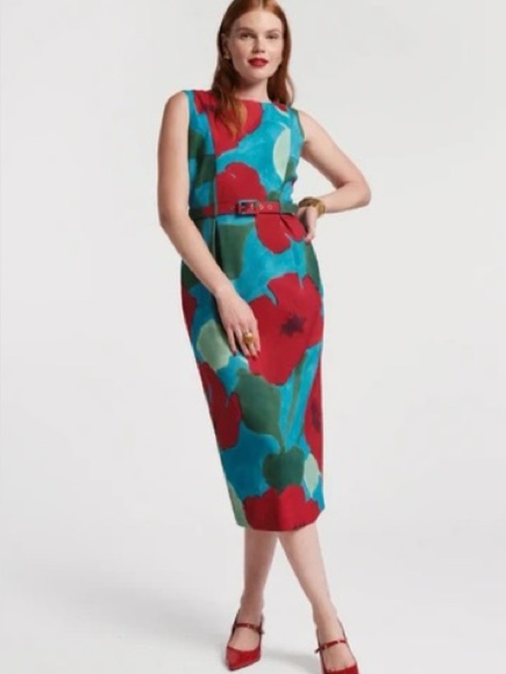 NEW Frances Valentine Audrey Belted Floating Floral Midi Dress 3X